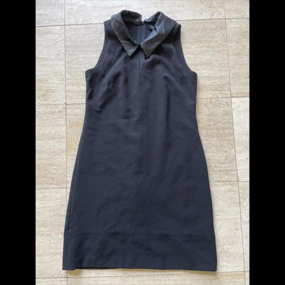White House Black Market Sleeveless Collared V Front Black Dress 4